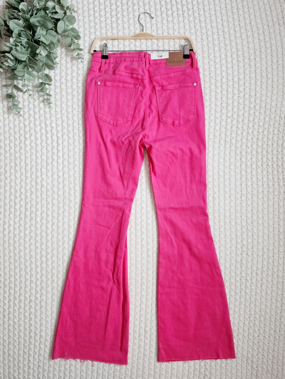 Judy Blue High Rise Garment Dyed Hot Pink Flare Jeans Stretch Barbie 7/28 NWT - Picture 5 of 7